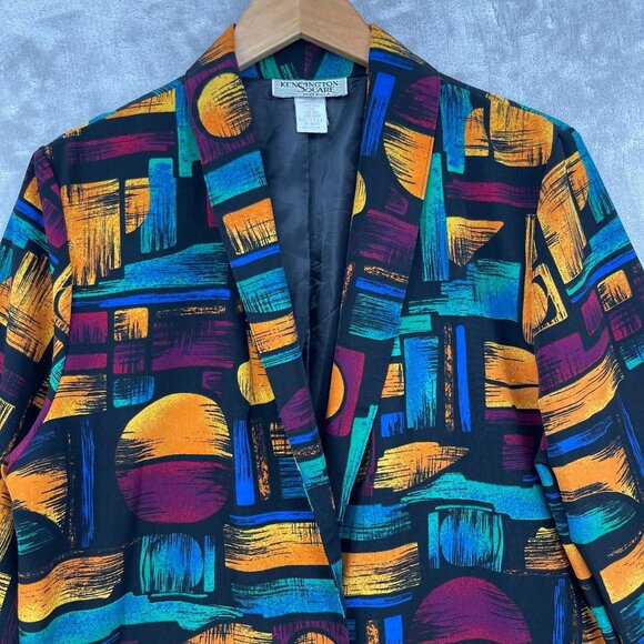 Vintage 90s Oversized Colorful Geometric Lightweight Blazer Jacket - Picture 4 of 12